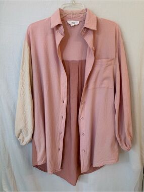 Dreamy Artsy Boho Blush Colorblock Oversized Office Shirt LUCCA
